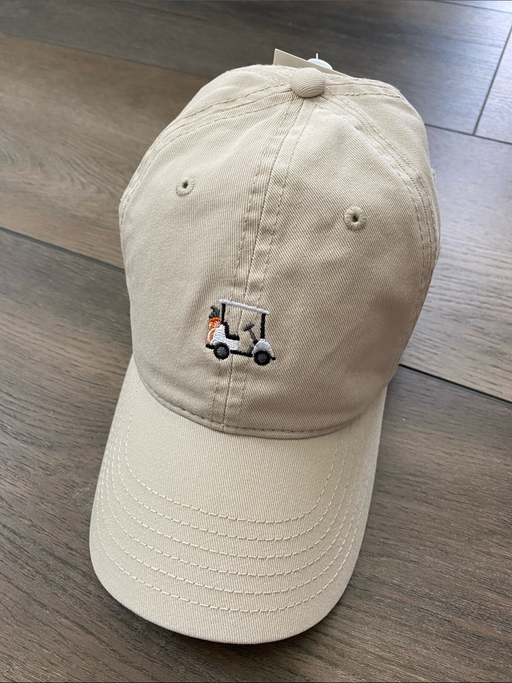 Tan Baseball Cap with Golf Cart Embroidery